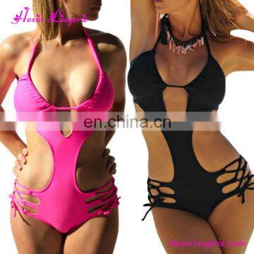 Custom Made India Women Rose Red Sexy Halter Neck One Piece Bikini