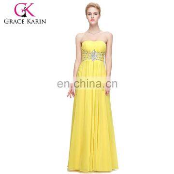 Grace Karin Strapless Sweetheart Long Chiffon Cheap Yellow Prom Dress Patterns CL6002