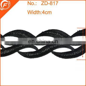 2014 fashion black embroidered lace trim for dress flower pattern