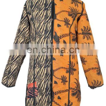 Indian Vintage kantha Long Jacket Reversible Gudri Rally Coat Fashion Jaket Coats Kantha Jacket Sleeves ladies Reversible Ethnic