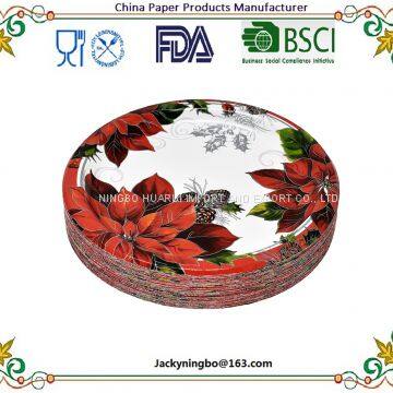 Christmas Party Holiday Disposable Dinnerware Tableware Color Printed Paper Plate with PE Coated Pack Made in China