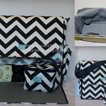 waterproof shoulder cooler bag in navy chevron print