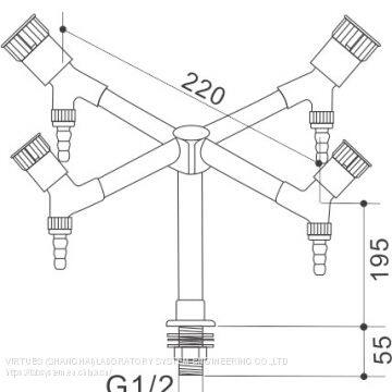 VIRTUES Laboratories Deck Mounted, Quarduple Outlet Faucet Water Supply Fitting Solid Brass Goose Neck Spout White Grey Color V04 photo-2