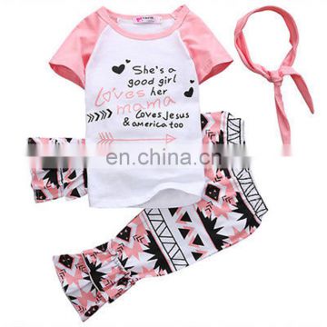 Fashion alphabet letter baby girl summer clothing set branded kids clothes