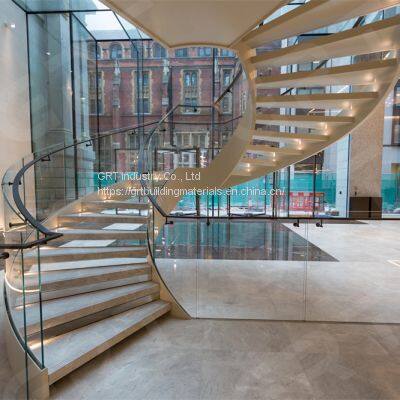 Morden Steel Arc Curved Staircase with Wood Steps and Installed with LED Light