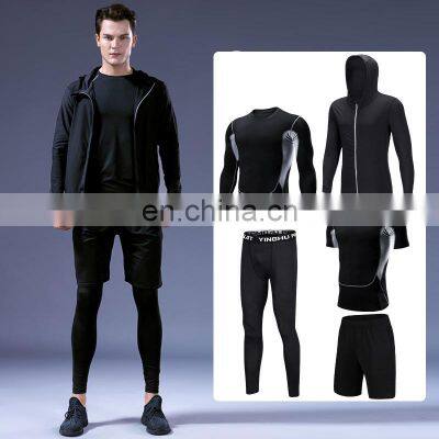 Gym Sports Quick Dry T-shirt Tights Five Pieces Suit Set Men's Running Fitness Clothes photo-2