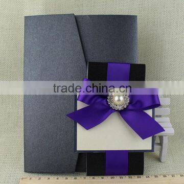 Luxury Brooch Wide Purple Ribbon for Wedding Invitations Made In China