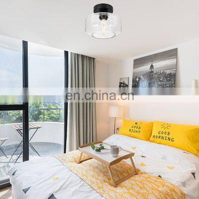 Industrial Semi Flush Mount Ceiling Light Clear Glass Shade Ceiling Light Fixture Matte Black Finish Modern Farmhouse photo-5