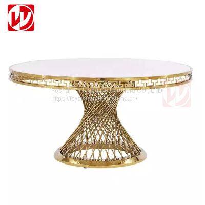 Event Party Used Round Banquet Table Gold Stainless Steel Bird Nest Design White Tempered Glass Dining Furniture Round Wedding Table photo-4