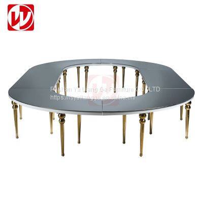 Luxury Golden Wedding Table Wholesale Event Rental Round Half-Moon Shape Stainless Steel Banquet Dining Table photo-2