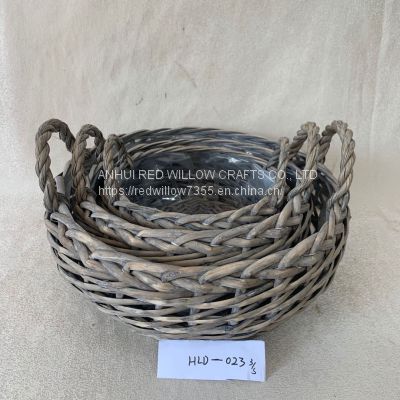 Wholesale Empty Woven Wicker Handle Picnic Basket Garden Basket