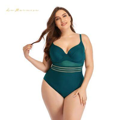 Summer Lady Beach Wear Plus Size One-Piece Mesh Stitching Suspenders Bathing Suit Wholesale Swimsuit Women Swimwear