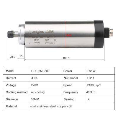 CNC Air-Cooled Spindle 800w 220V 380V Woodworking Spindle Motor Φ65x188 400Hz 24000RPM For CNC Router Milling Engraving Machine photo-3
