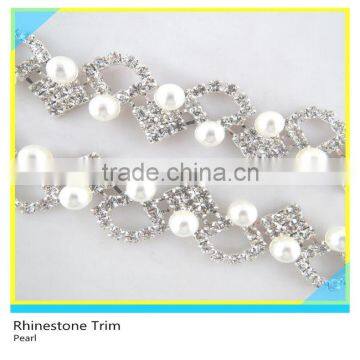 Pretty 888 Crystal Rhinestone Mix Pearl Bead Mesh Trim For Necklace photo-4