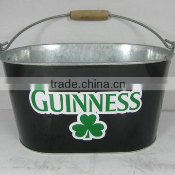 CCGB-W114 New Available 10L oval Metal ice bucket, galvanized beer bucket with wooden handle