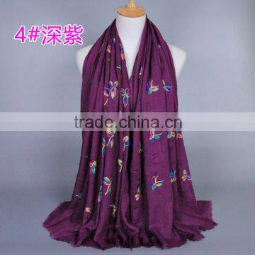 Latest Design Cotton Colorful Butterfly Emboridery Scarf Shawl photo-2
