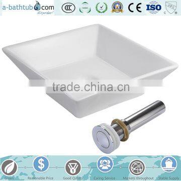 Porcelain Square Vessel Sink, White Ceramic Basin + Free Drain AS2417-1