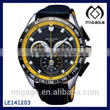 CHRONOGRAPH BLACK DIAL DATE BLACK LEATHER STRAP MEN'S WATCH