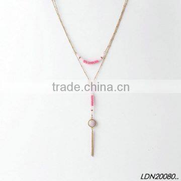 Pink Beads Strand Dainty Chain Lariat Necklace photo-3