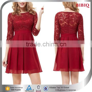 2015 sexy cocktail red short party dress patterns lace long sleeve short wedding dresses                        
                                                Quality Choice