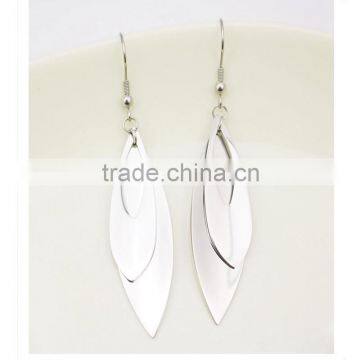 316L Stainless Steel Leaf Shaped Women Silver Double Layer Earring