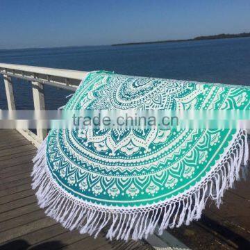 Indian Handmade Green Ombre Mandala Round Beach Throw Hippie Boho Beach Towel