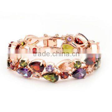 18K Rose Gold Plated AAA Multicolour Cubic Zircon Bracelet Bangle European Vintage Charm Bracelet