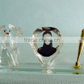Desk Decoration Crystal Glass Pen Holder With Photo Frame photo-1