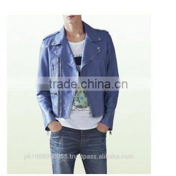 Leather Biker Jacket Light Blue Color