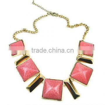 Rose Gem Strand Necklace,Square Gem stone bib necklace