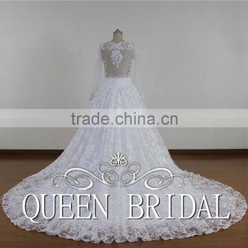 QUEEN BRIDAL 2016 New Design Ball Gown Luxury Bridal Arabic Wedding Dress Lace Long Sleeve photo-3
