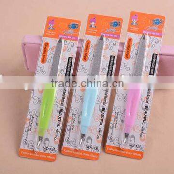Metal nail files cuticle pusher plastic soft handle double side use