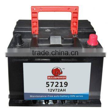 High quality Car battery 57219 DIN Standard 12v72ah car battery