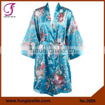 FUNG 3008 Women Floral Satin Bath Robe