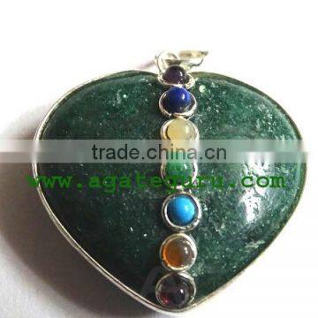 Green Aventurine Agate 7 Chakra Metal Heart Pendent : Wholesale Gemstone