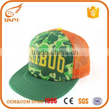 Custom made promotional sublimation printed leather flat brim trucker hats