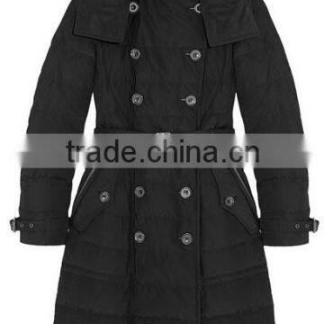 mid-long 100% polyester black hoodded down jacket for women