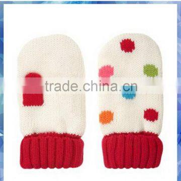 colorful spotty knit girls mitten with fleece lining