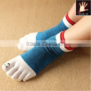 pure color linen short cylinder five fingers couples socks