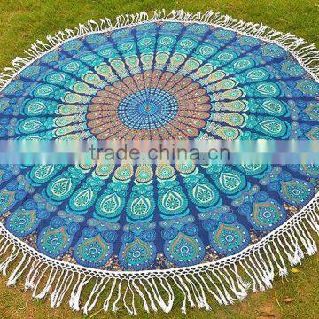 Tassel Roundie Blue Mandala Roundie Indian Tapestry Hippie Gypsy Boho Beach Throw Table Cloth Tapestry Mandala Roundie