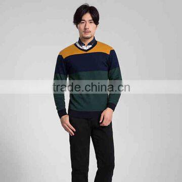 Mens melange color yarn stripe long sleeve knitted pullover