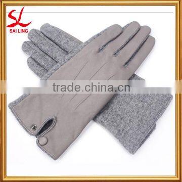 Fashion Dresses Ladies Leather Knit Blend Glove Grey With Metal Button