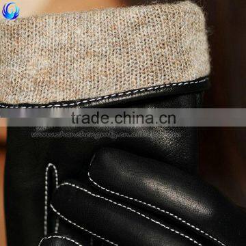2016 New Style Ladies Cashmere Lined Black Genuine Sheepskin Leather Touch Gloves photo-2