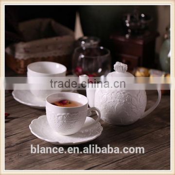 embossed Ceramic tea pot Coffee cup Sets