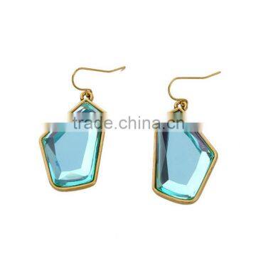 European And American Design Gold Alloy Wrapped Irregular Color Stone Simple Sky Blue Irregular Pendant Stud Earrings For Women