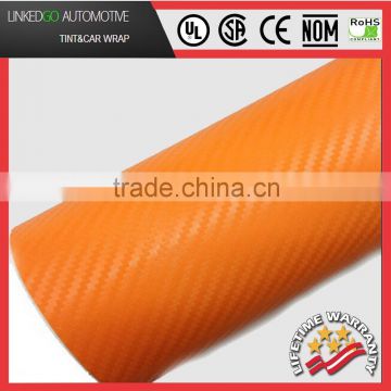 Most popular Car accessory 1.52*30m 3D Orange Car Sticker Vinyl self adhesive 3d carbon fiber sticker