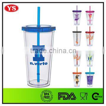Bpa Free 20oz Plastic Double Wall Cold Cup With Straw