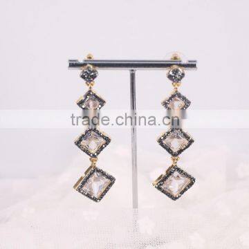 Long Earring With White Crystal Zircon, Latest Earring Design Fashion Gold Plated Earring Studs