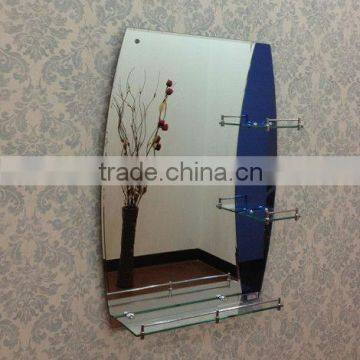 hottest selling 2 face frameless wall mounted front mirror blue glass double layer shelf bathroom mirror
