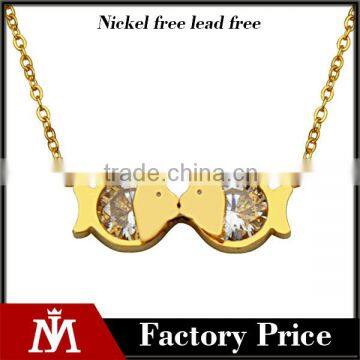 gold and silver fashion pendant fancy fish withe zirconia necklace for gift